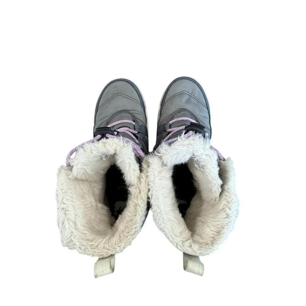 Sorel Whitney II Waterproof Snow Boots Kids Gray Lavender Faux Fur Final‎ Sale